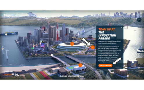 2. To visit the Expo, click on the orange circle near the Expo building and then click on 'Start collaborating'