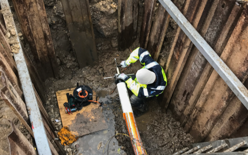 Installer Preparing the Pipe for Installation | Pipelife